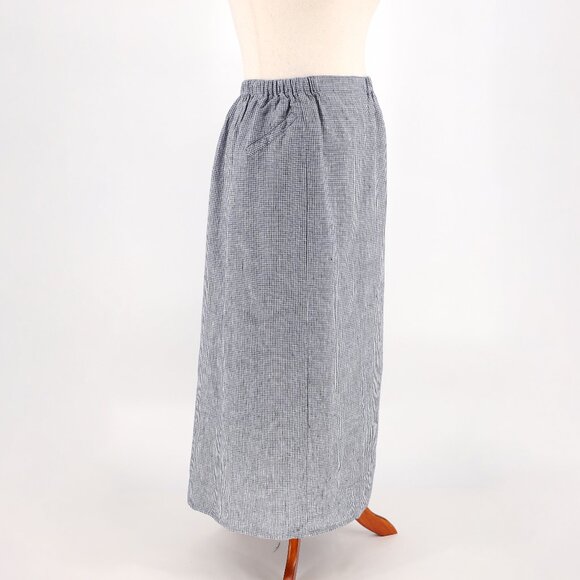 FLAX 2 Piece 100% Linen Navy Gingham Button Up Top (M) & Pull-On Maxi Skirt (L) - Picture 5 of 8
